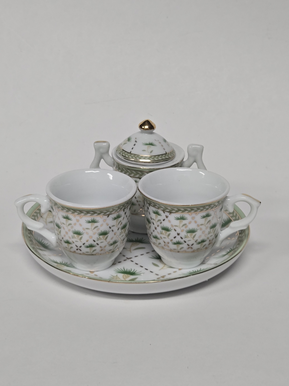 Vntg Venezia Gold Collection Porcelain Mini Tea/Espresso Set w/Tray & Sugar Bowl